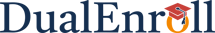 DualEnroll logo with an orange letter O wearing a red graduation cap